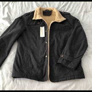 Men's Military Button Front Sherpa Lined Jacket